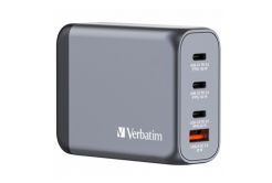 Verbatim, GaN cestovní nabíječka do sítě USB 3.0, USB C, šedá, 100 W, vyměnitelné vidlice C,G,A