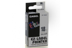 Casio XR-18SR1, 18mm x 8m, černý tisk/stříbrný podklad, originální páska