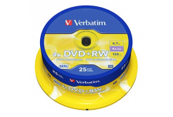 Verbatim DVD+RW, Matt Silver, 43489, 4.7GB, 4x, spindle, 25-pack, bez možnosti potisku, 12cm, pro archivaci dat