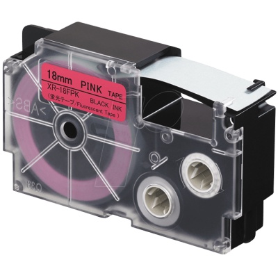 Casio XR-18FPK , 18mm x 8m, černý tisk / signální růžový podklad, kompatibilní páska