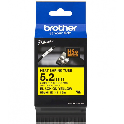 Brother HSe-611E Pro Tape, 5.2 mm  x 1.5 mm, černý tisk / žlutý podklad, originální páska