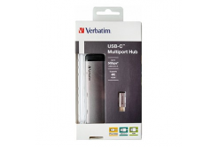 USB (3.1) hub 4-port, 49140, šedá, délka kabelu 15cm, Verbatim, adaptér USB C na 1x USB C, 1x USB A(3.0), 1x HDMI