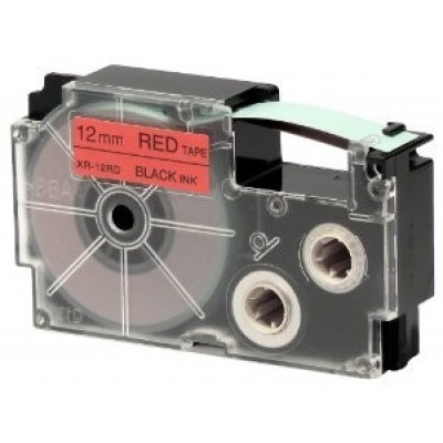 Casio XR-12RD1, 12mm x 8m, černý tisk/červený podklad, originální páska