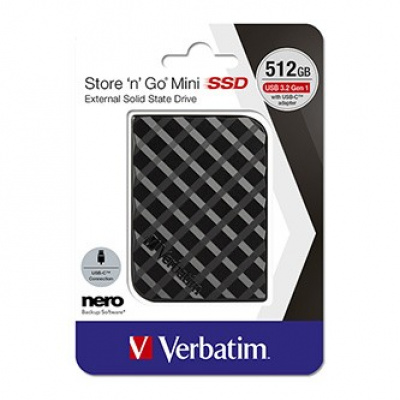 SSD Externí Verbatim Store N Go Mini, 53236, 512GB, černý, USB-A/Micro-B, obsahuje adaptér USB-A na USB-C(TM), USB-C