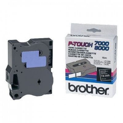 Brother TX-355, 24mm x 15m, bílý tisk / černý podklad, originální páska