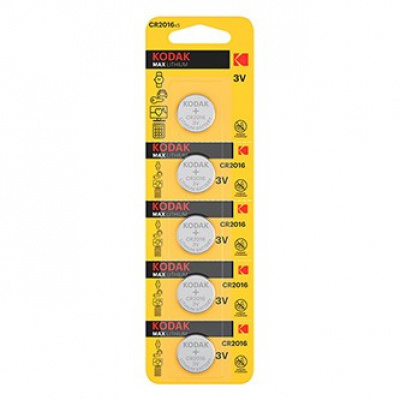 Baterie jednorázová lithiová, knoflíková, CR2016, 3V, Kodak, blistr, 5-pack, KOD-2016BL5