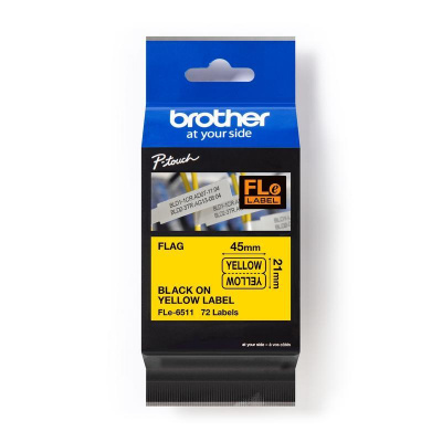 Brother FLE-6511 Pro Tape, 45mm x 10.5mm, černý tisk/žlutý podklad, 72ks, originální páska