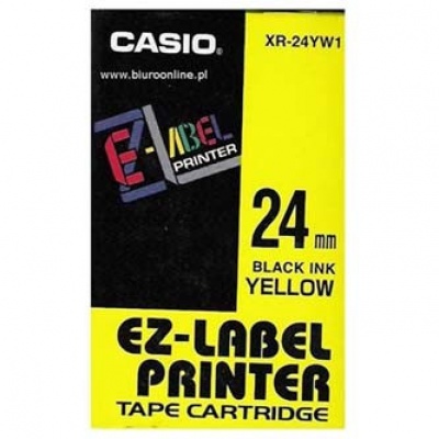 Casio XR-24YW1, 24mm x 8m, černý tisk/žlutý podklad, originální páska