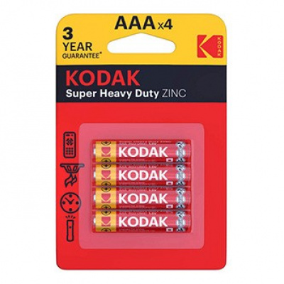 Baterie jednorázová zinkochloridová, tužková, AAA, 1.5V, Kodak, blistr, 4-pack, KOD-R3, Extra Heavy Duty