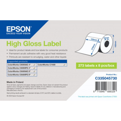 Epson C33S045730 Premium Matte, pro ColorWorks, 105x210mm, 273ks, bílé samolepicí etikety