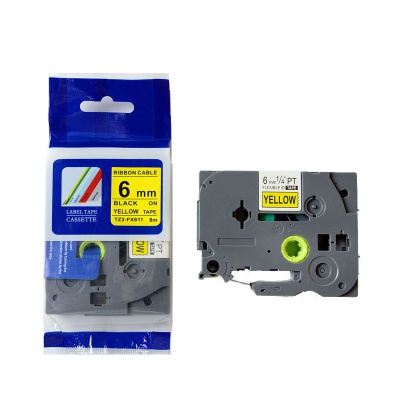 Kompatibilní páska s Brother TZ-FX611/TZe-FX611, 6mm x 8m, flexi, černý tisk / žlutý podklad
