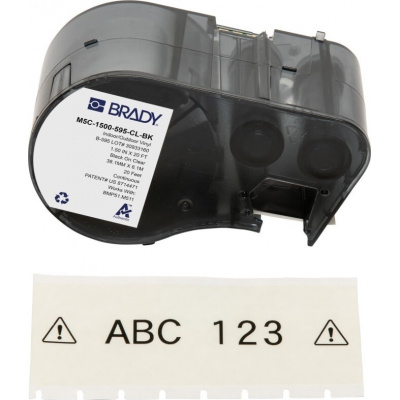 Brady M5C-1500-595-CL-BK / 170940, 38.10 mm x 6.10 m, Vinyl, černý tisk / průhledný podklad