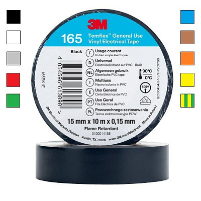 3M Temflex 165 Elektroizolační páska, 15 mm x 10 m 15 mm x 10 m černá/black