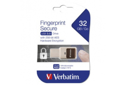 Verbatim USB flash disk, USB 3.0, 32GB, Fingerprint Secure, černý, 49337, USB A, čtečka otisku prstu, AES 256-bit šifrování