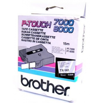 Brother TX-141, 18mm x 8m, černý tisk / průhledný podklad, originální páska