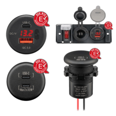 Dual USB-C Panel Install Charger with bare wires, cable length 150 mm