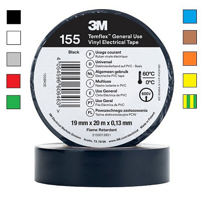 3M Temflex 155 Elektroizolační páska, tl. 0,13 mm, 19 mm x 20 m 19 mm x 20 m žlutá/yellow