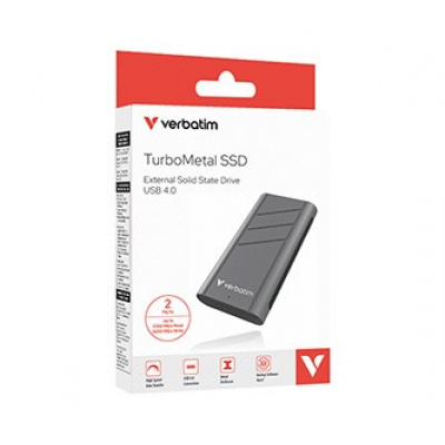 SSD Externí Verbatim TurboMetal SSD, 32022, 2000GB, Nero Backup, Stříbrná, obsahuje USB C, M.2, USB C