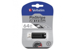 Verbatim 49318 Store N Go PinStripe, USB flask disk, USB A 3.0, 64GB, s výsuvným konektorem, černý