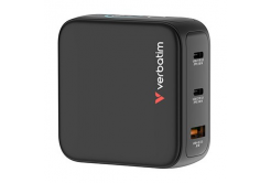 Verbatim, Miniaturní nabíječka GaN s displejem 2 x USB-C / 1 x USB-A, černá, 100 W, Vestavěná ochrana proti nadproudu