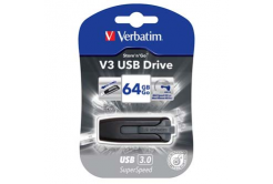 Verbatim USB flash disk, USB 3.0, 64GB, V3, Store N Go, černý, 49174, USB A, s výsuvným konektorem