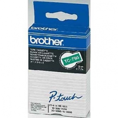 Brother originální páska do tiskárny štítků, Brother, TC-795, bílý tisk/zelený podklad, l