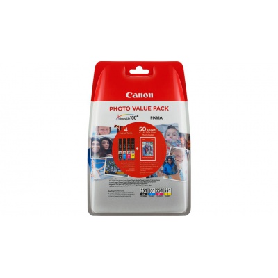 Canon CLI-551 Bk+C+M+Y 6508B005 multipack originální cartridge + fotopapír 50x (10x15)