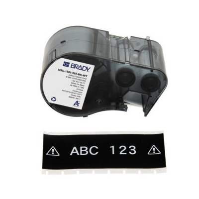 Brady M5C-1500-595-BK-WT / 170947, 38.10 mm x 7.62 m, Vinyl, bílý tisk / černý podklad