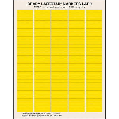 Brady LAT-9-747-10-YL / 029791, LaserTab Laser Printable Labels, 38.10 mm x 6.35 mm