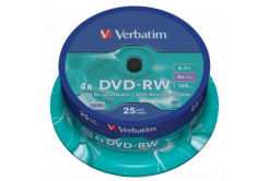 Verbatim DVD-RW, Matt Silver, 43639, 4.7GB, 4x, spindle, 25-pack, bez možnosti potisku, 12cm, pro archivaci dat