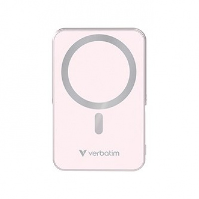 Verbatim, power banka s bezdrátovým nabíjením, 5V, nabíjení telefonu, 32267, 10 000mAh, magnetické připevnění, růžová